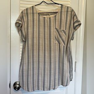 Casual Striped Beige and Blue Women's Tee
